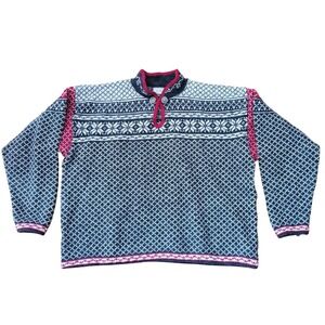 Alps XL Wool Nordic Sweater Metal Buttons Black White Gray Red Y2K 90s‎